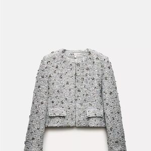 Zara Women's Silver Embellished Blazer